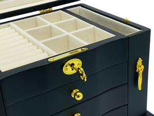 Harrowdene Matte Black Jewellery Box, 3-Drawer & 2-Side Panels L28cm
