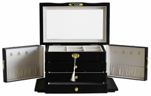 Matte Black Jewellery Box, 3-Drawer & 2-Side Panels L28cm
