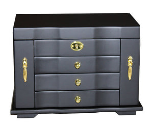 Harrowdene Matte Black Jewellery Box, 3-Drawer & 2-Side Panels L28cm