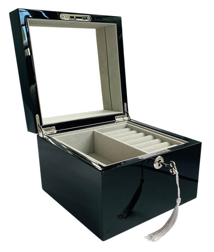 Small Black High Gloss Wood Jewellery Box L19cm