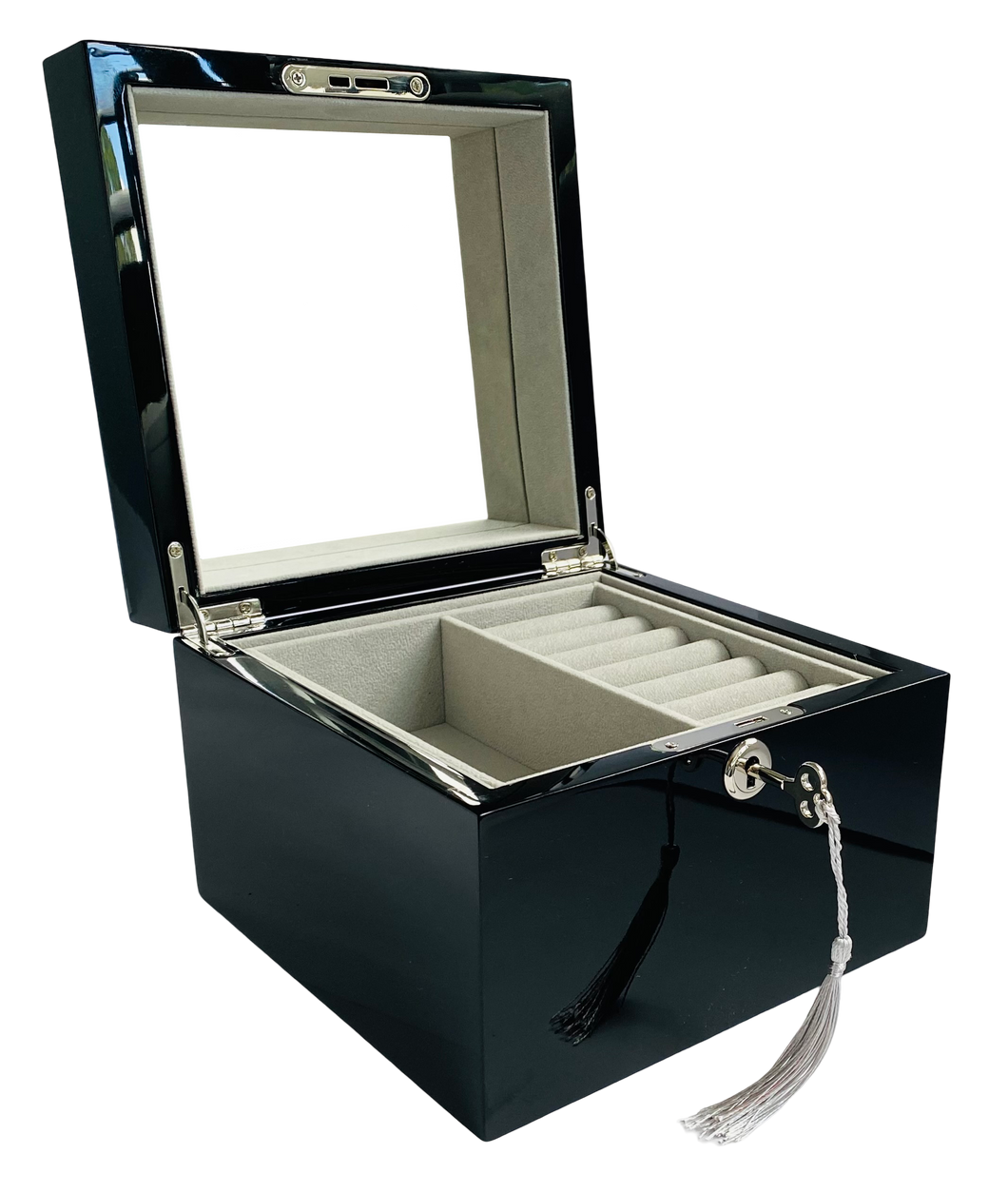 Small Black High Gloss Wood Jewellery Box L19cm