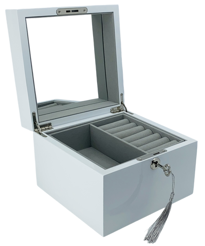 Small White High Gloss Wood Jewellery Box L19cm