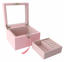 Small Pink High Gloss Wood Jewellery Box L19cm