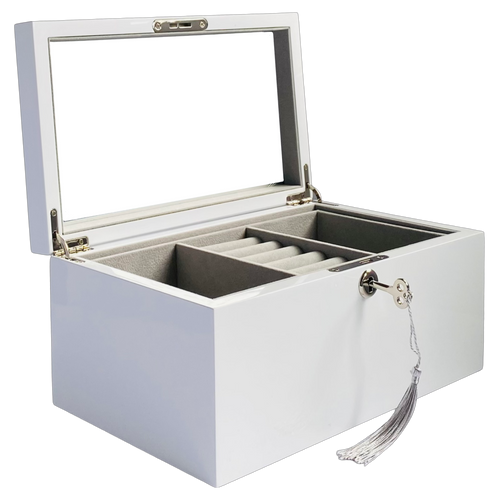 White High Gloss Wood Jewellery Box L28cm