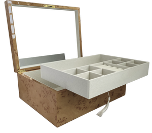 Oak Burl High Gloss Wood Jewellery Box L35cm
