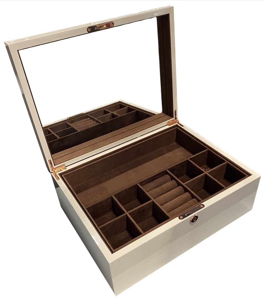 Taupe High Gloss Wood Jewellery Box L35cm