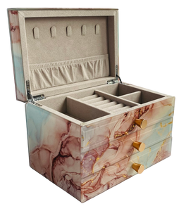 Coral Marble Glass 2-Drawer Jewellery Box Length 22cm