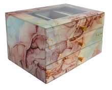 Coral Marble Glass 3-Drawer Jewellery Box L26cm