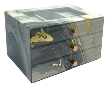 Grey Marble Glass 3-Drawer Jewellery Box L26cm