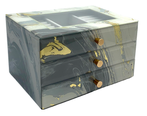 Grey Marble Glass 3-Drawer Jewellery Box L26cm