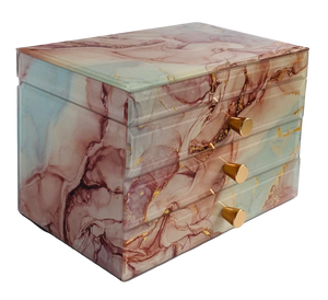 Coral Marble Glass 2-Drawer Jewellery Box Length 22cm