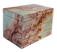 Coral Marble Glass 2-Drawer Jewellery Box L22cm