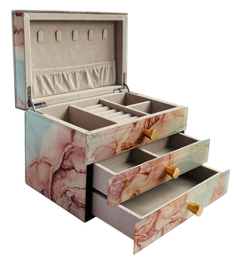 Coral Marble Glass 2-Drawer Jewellery Box L22cm