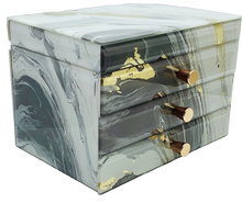 Grey Marble Glass 2-Drawer Jewellery Box L22cm