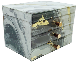 Grey Marble Glass 2-Drawer Jewellery Box L22cm