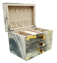 Grey Marble Glass 2-Drawer Jewellery Box L22cm