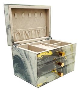 Grey Marble Glass 2-Drawer Jewellery Box L22cm
