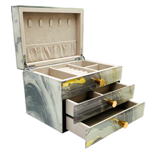 Grey Marble Glass 2-Drawer Jewellery Box L22cm