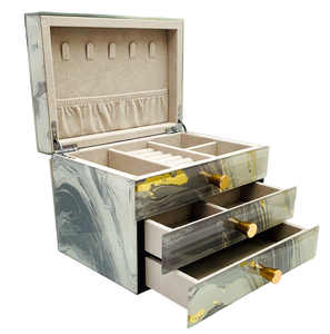 Grey Marble Glass 2-Drawer Jewellery Box L22cm