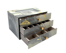 Grey Marble Glass 3-Drawer Jewellery Box L26cm