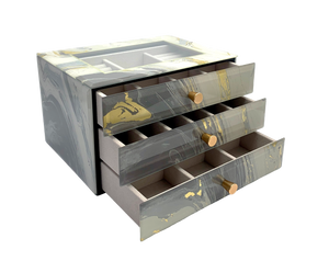 Grey Marble Glass 3-Drawer Jewellery Box L26cm