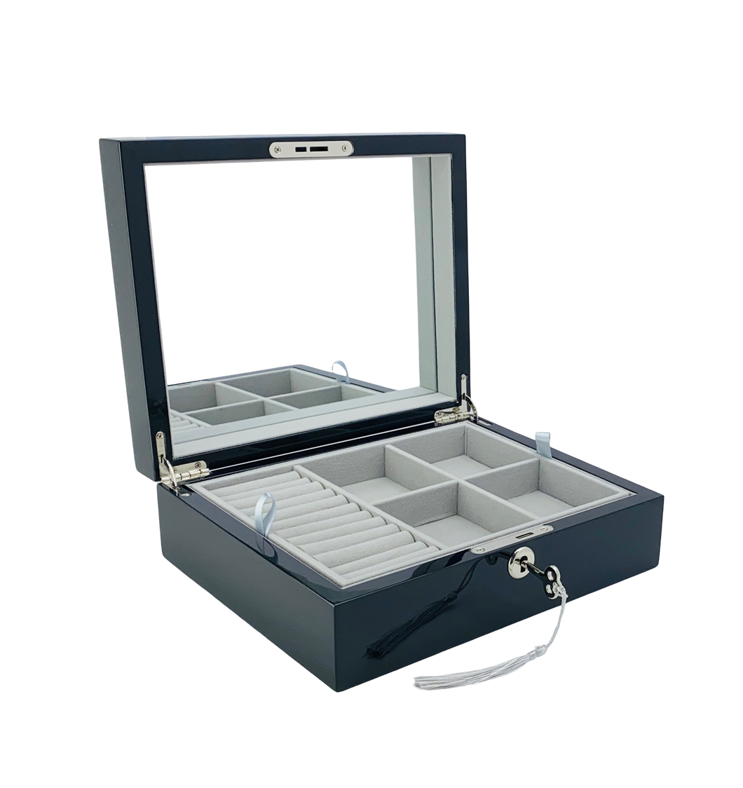 Black High Gloss Wood Jewellery Box L24cm