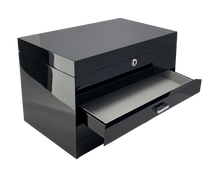 Very Large Black High Gloss 3-Drawer Wooden Jewellery Box with Liftout Tray L35cm