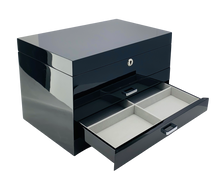 Very Large Black High Gloss 3-Drawer Wooden Jewellery Box with Liftout Tray L35cm