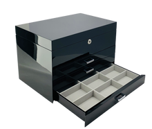 Very Large Black High Gloss 3-Drawer Wooden Jewellery Box with Liftout Tray L35cm