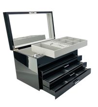 Very Large Black High Gloss 3-Drawer Wooden Jewellery Box with Liftout Tray L35cm