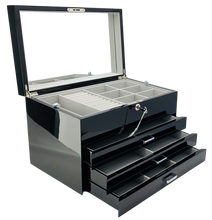 Very Large Black High Gloss 3-Drawer Wooden Jewellery Box with Liftout Tray L35cm
