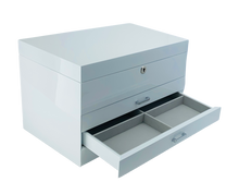 Very Large White High Gloss 3-Drawer Wooden Jewellery Box with Liftout Tray L35cm