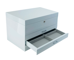 Very Large White High Gloss 3-Drawer Wooden Jewellery Box with Liftout Tray L35cm