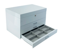 Very Large White High Gloss 3-Drawer Wooden Jewellery Box with Liftout Tray L35cm