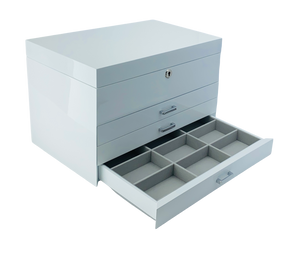 Very Large White High Gloss 3-Drawer Wooden Jewellery Box with Liftout Tray L35cm