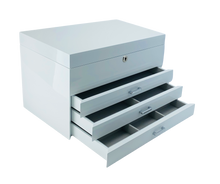 Very Large White High Gloss 3-Drawer Wooden Jewellery Box with Liftout Tray L35cm