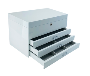 Very Large White High Gloss 3-Drawer Wooden Jewellery Box with Liftout Tray L35cm