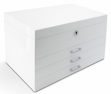 Very Large White High Gloss 3-Drawer Wooden Jewellery Box with Liftout Tray L35cm