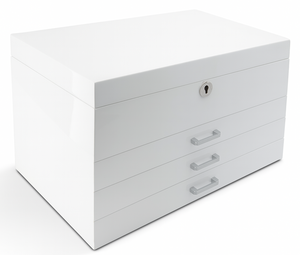 Very Large White High Gloss 3-Drawer Wooden Jewellery Box with Liftout Tray L35cm