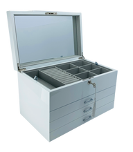 Very Large White High Gloss 3-Drawer Wooden Jewellery Box with Liftout Tray L35cm