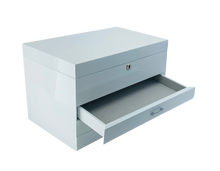 Very Large White High Gloss 3-Drawer Wooden Jewellery Box with Liftout Tray L35cm