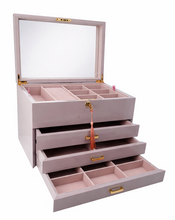 Very Large Lilac High Gloss 3-Drawer Wooden Jewellery Box with Liftout Tray L35cm