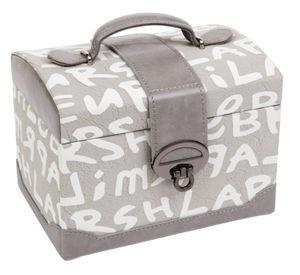 Medium Letter Print Faux Leather Travel Jewellery Box L18cm