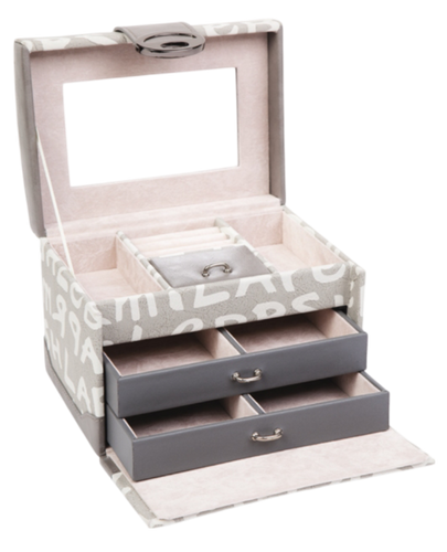 Medium Letter Print Faux Leather Travel Jewellery Box L18cm