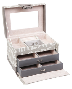 Medium Letter Print Faux Leather Travel Jewellery Box L18cm