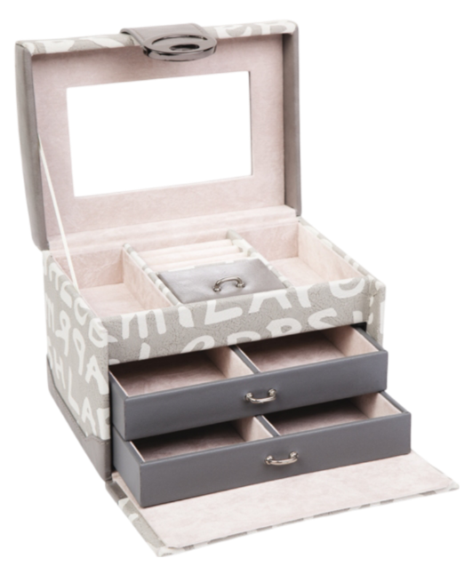 Medium Letter Print Faux Leather Travel Jewellery Box L18cm