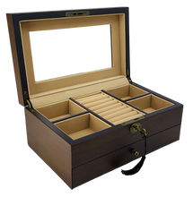 European Walnut Matte 1-Drawer Wooden Jewellery Box L28cm