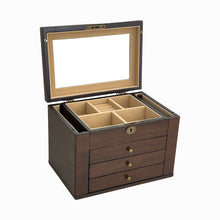 European Walnut Matt Finish Wood Jewellery Box, Side Panels, L29cm