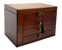 European Walnut Matte Finish Wood Jewellery Box, Side Panels L29cm