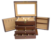 European Walnut Matte Finish Wood Jewellery Box, Side Panels L29cm